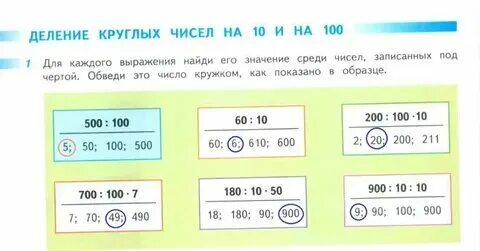 Примеры с круглыми числами 4 класс Деление двузначного числа на двузначное способом подбора частного.