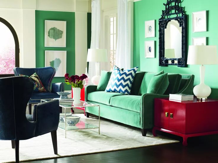 Contemporary living room in blue with pops of yellow Yellow living room, Blue an