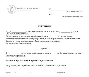 Претензия о возврате долга по расписке образец