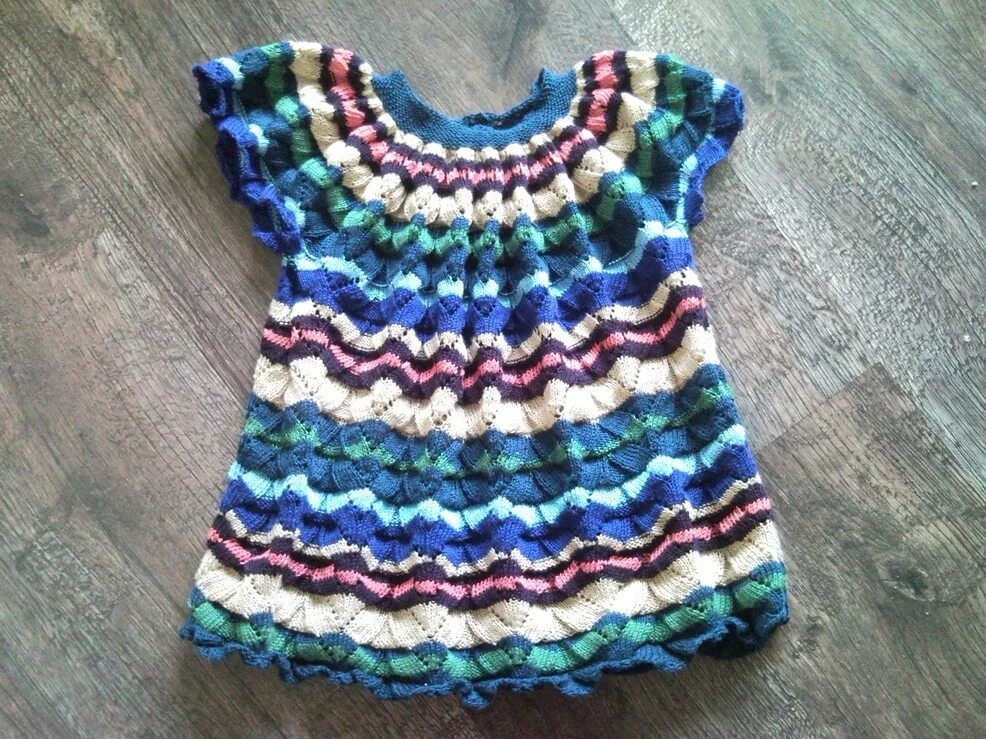 Летнее платье для девочки спицами. Детский кардиган из меланжевой пряжи. Вязаное платье из хлопковой пряжи. Сарафан из ленточной пряжи. Вязаное платье для девочки.