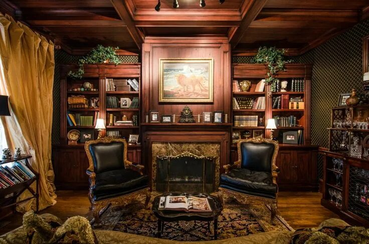 30 Best Traditional Home Office Design Ideas Bookshelves and Fireplace