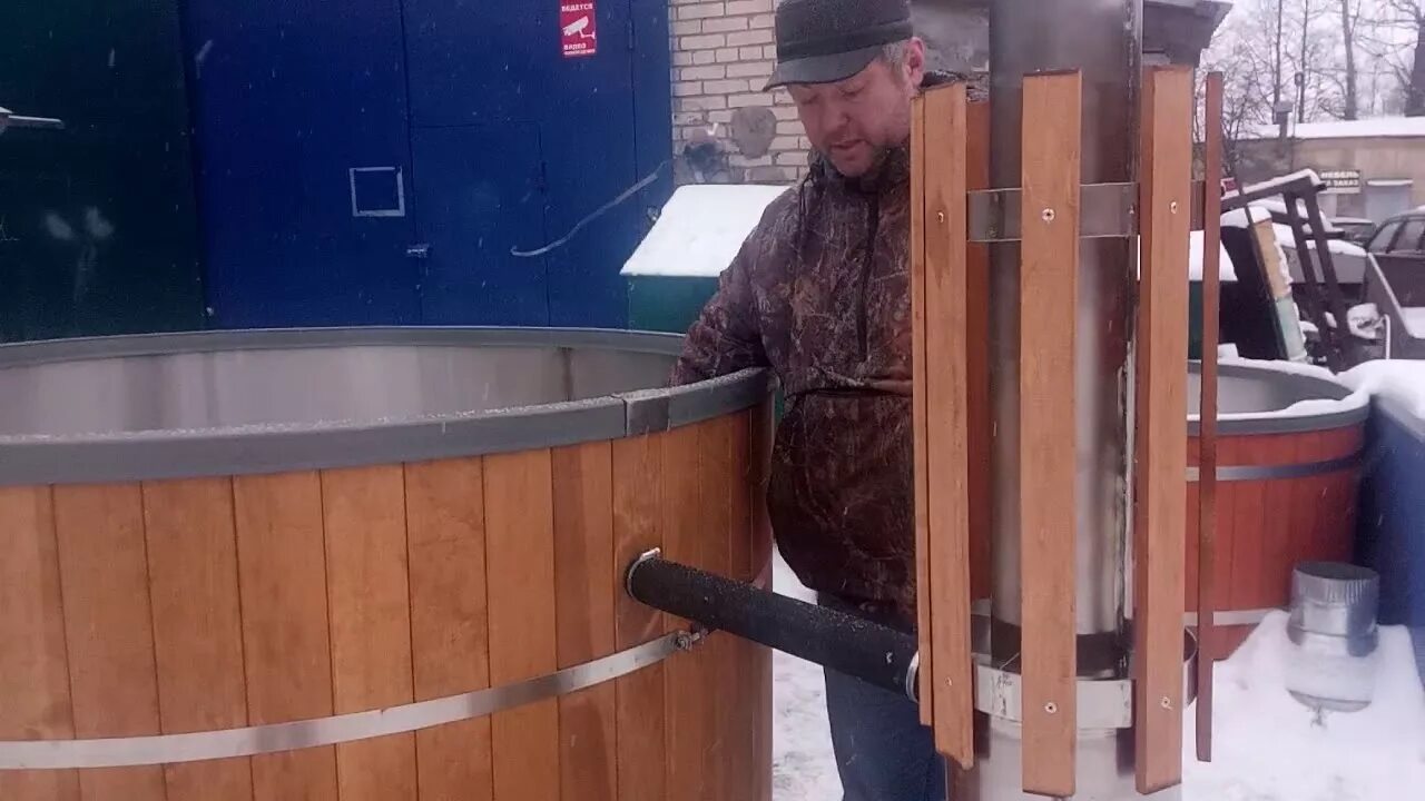 Подключения печь с насосом к купели Японская баня Офуро и Фурако на 3 человек круглая с внешней печью