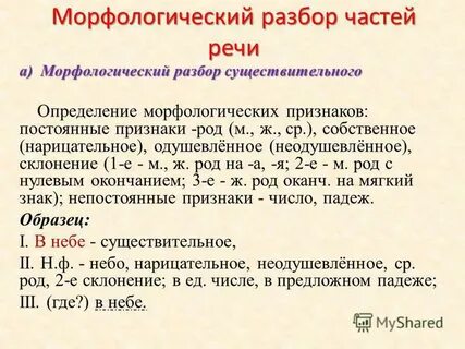 Морфологический разбор 1 год