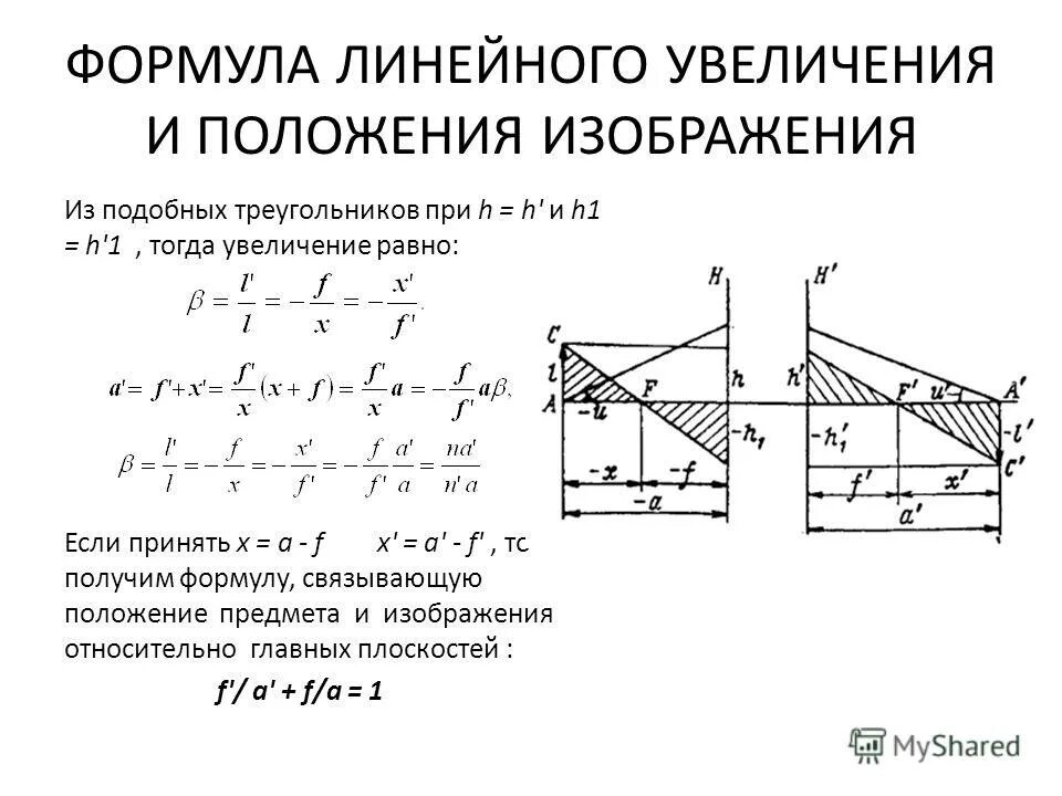 Чему равно линейное увеличение