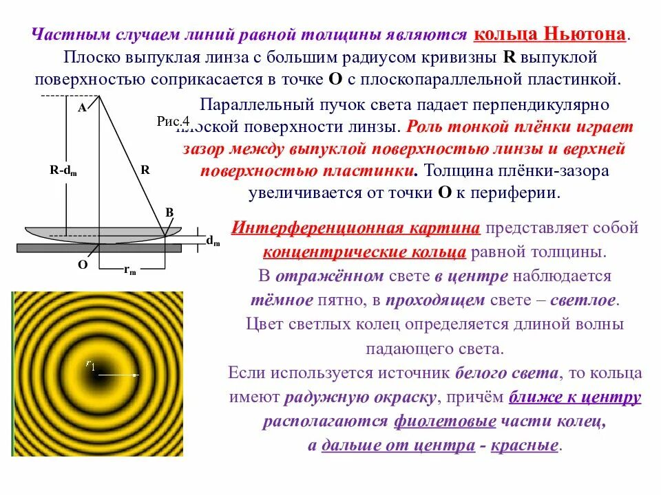 Радиусы темных интерференционных колец Ньютона. Кольца Ньютона формула радиуса кольца. Радиус кривизны линзы кольца Ньютона. Кольца Ньютона радиус светлого кольца. Темные кольца ньютона