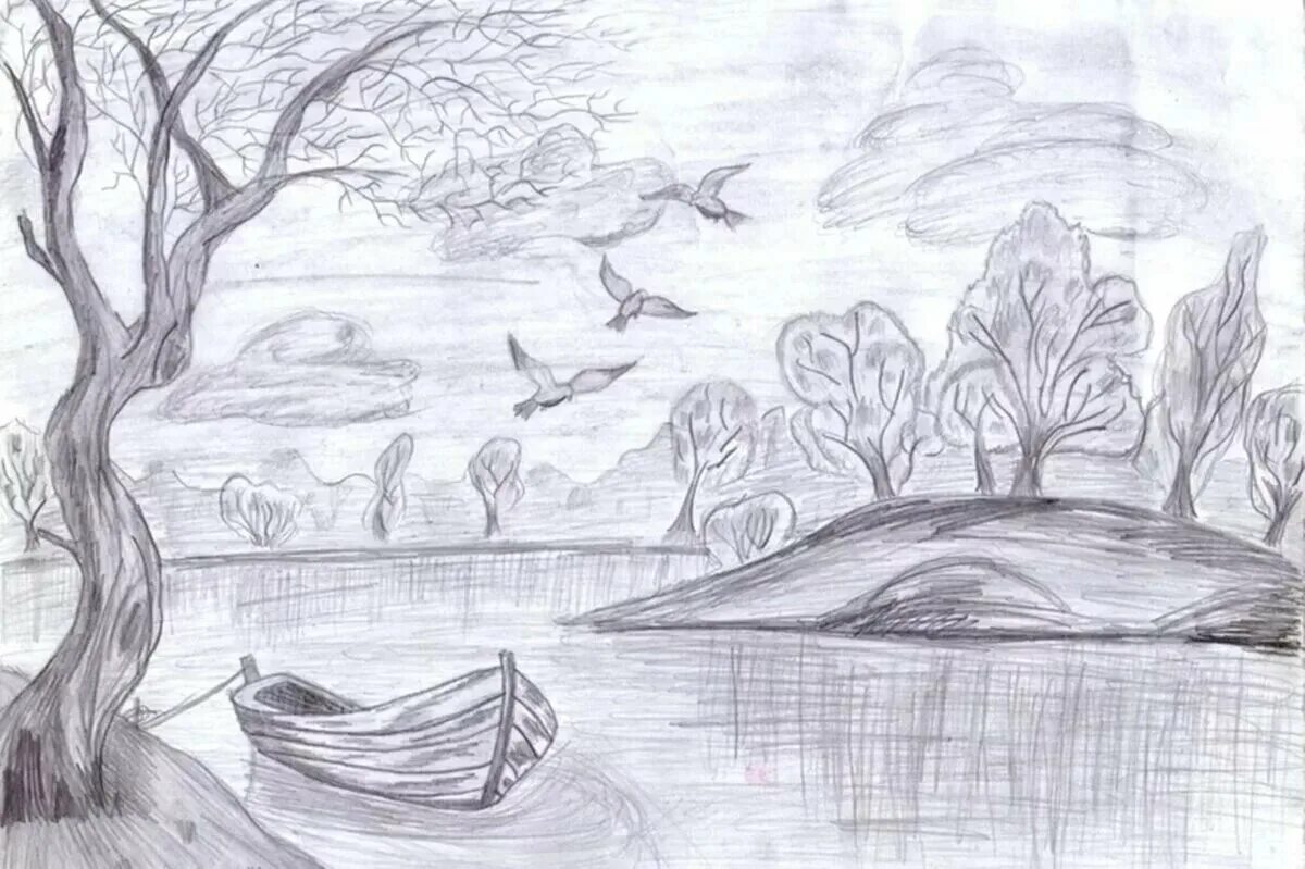 Рисунки карандашом 7 класс. Пейзаж рисунок. Природа карандашом. Пейзаж карандашом. Пейзаж в графике легкий.