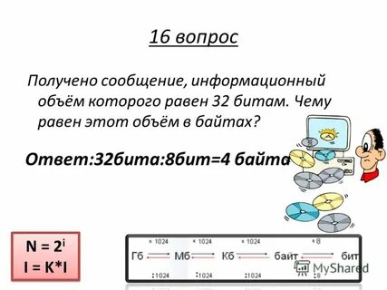 Получено сообщение информационный объем которого равен 64