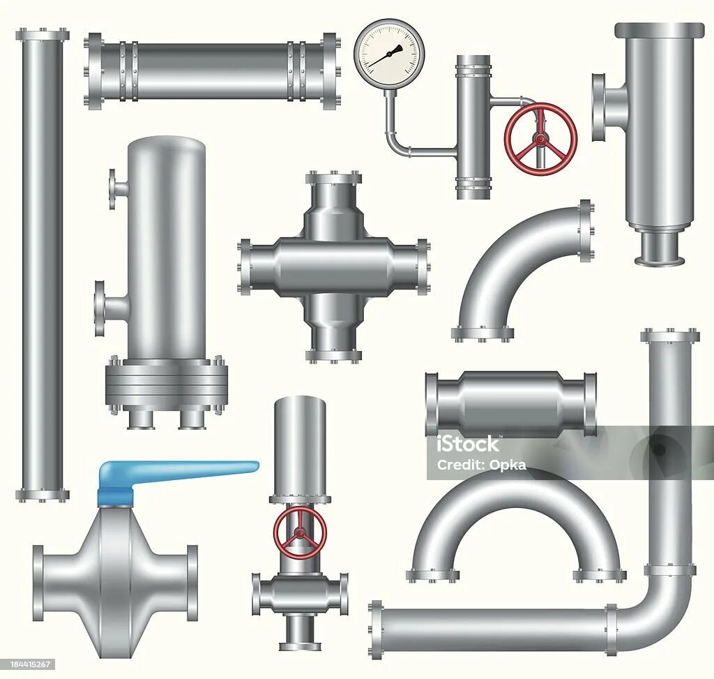 Детали трубопровода. Элементы трубы. Элементы паропровода. Труба с вентилем.