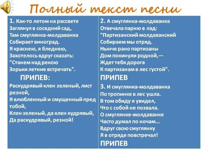 Раз кудрявый клен зеленый. Смуглянка текст. Смуглянка песня текст. Смуглянксмуглянка текст. Слова Смуглянка текст.