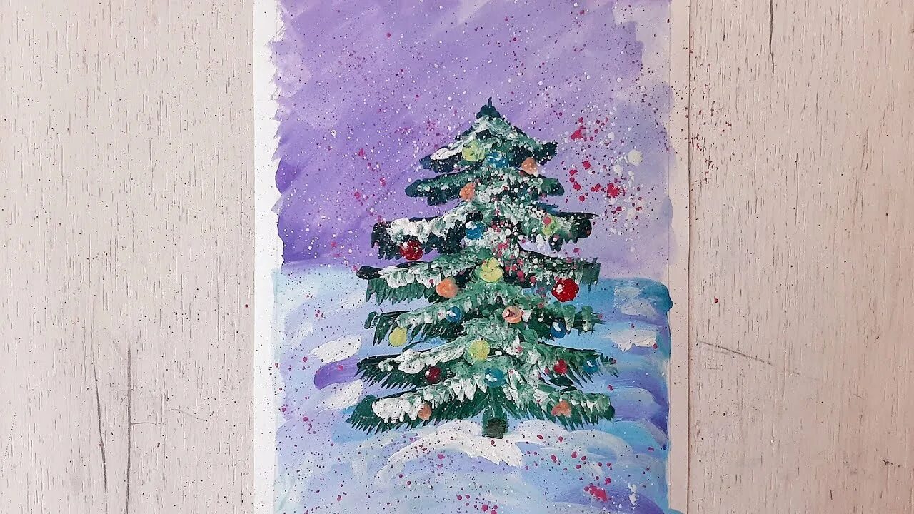 Ель гуашью. Лакированная елка гуашью. елка гуашью с человеком. рисунки на новый год. разрисовка елки гуашью с оттенками.