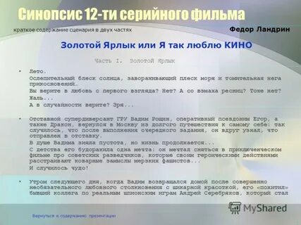 Пример синопсиса