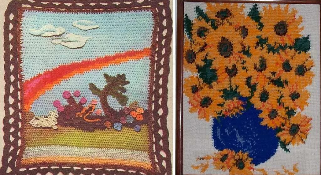 Связанные картины. Вязаные картины крючком. Вязаные панно крючком. Крючки для картин. Вязаная Катрина крючком.
