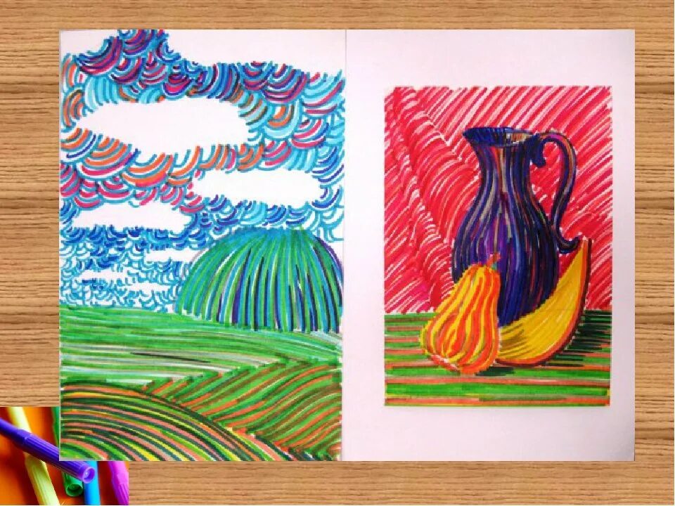 картины фломастерами. цветные карандаши и альбом. Posco pen рисунки. конкурс фломастер. декоративный пейзаж для детей.