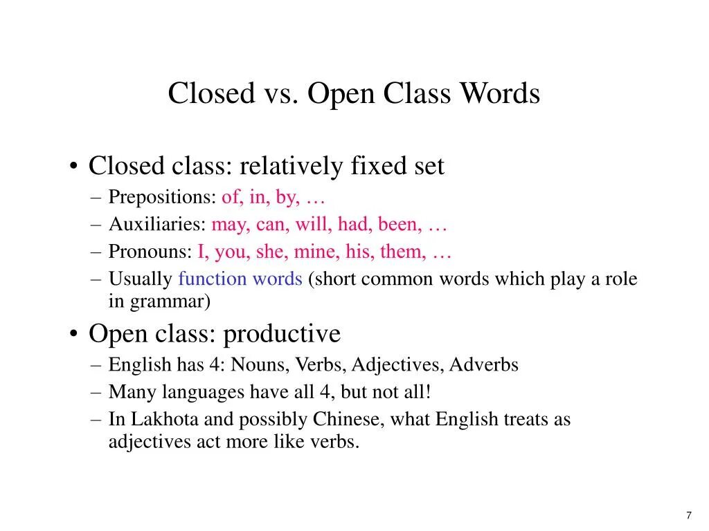 Word classes. Word classes