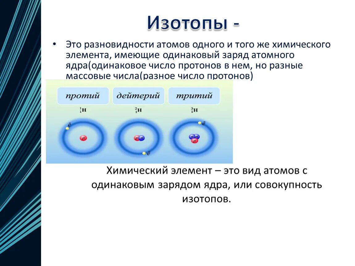 Изотопы 1 химического элемента имеют