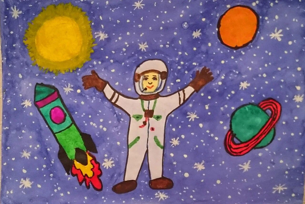 Рисунок космос старшая группа. Рисунок на тему космос. Детские рисунки на тему космос. Рисунок на тему космонавтики. Космос глазами детей.