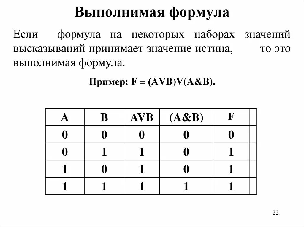 Формула если то выполняется формула. Выполнимость формулы логики. пример выполнимой формулы. выполнимая формула в логике. выполнимая формула логики высказываний.