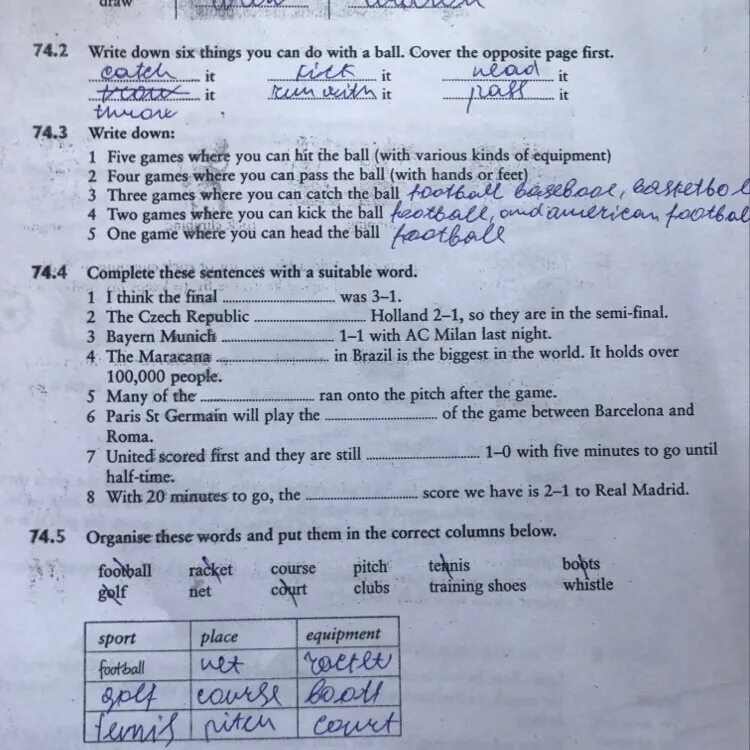 Suitable way. Complete the sentences with suitable Words. Complete the sentences with the Words from the opposite Page ответы ahand has Five. Write down Six things you can do with a Ball. Cover the opposite Page first.. Complete the sentences with one Word.