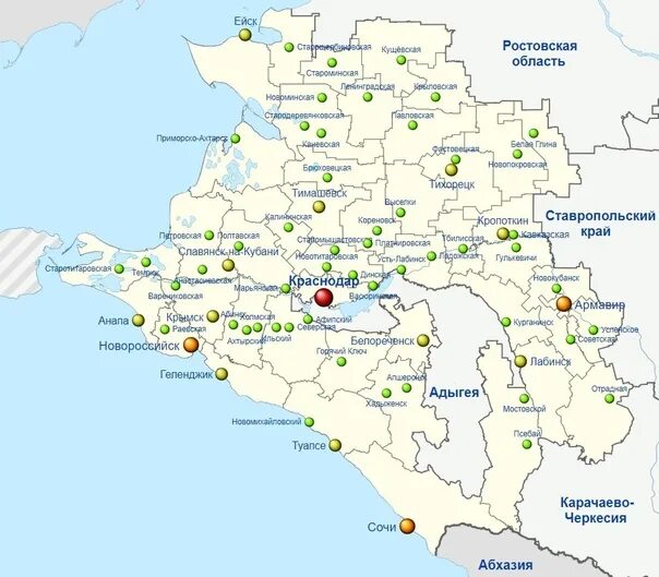 Расположение городов краснодарского края География Краснодарского края