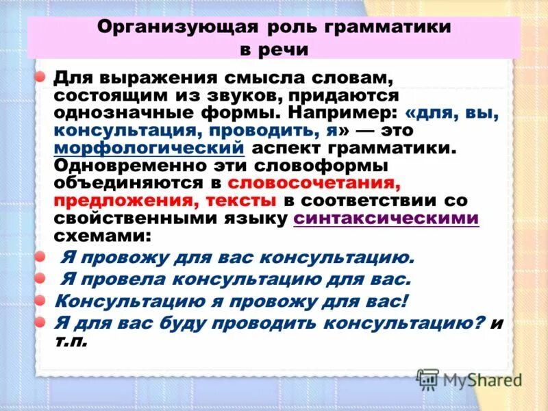 Не свойственный языку. Аспекты грамматики. Аспекты грамматической семантики предложения. Слова из слова грамматика.