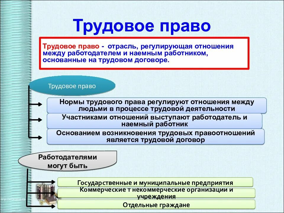 Гражданское право регулирует отношения работника и работодателя. Трудовое право Обществознание. Трудовое право 10 класс Обществознание.