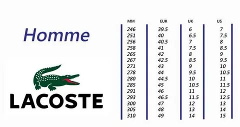 Размерная сетка lacoste