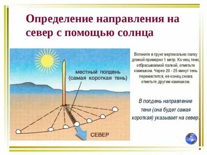 В солнечный день полдень тень указывает на