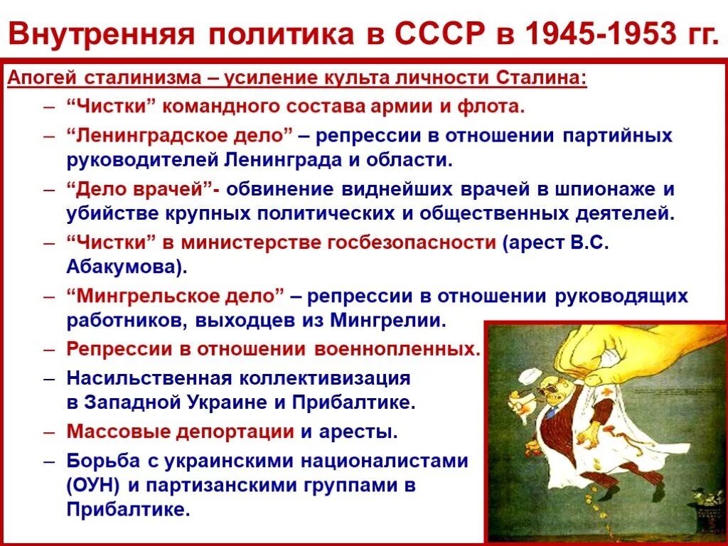 Социальная политика ссср в 1945 1953 гг. Апогей сталинизма» в СССР В 1945-1953. Внутренняя политика СССР В 1945-1953 гг. 1945-1953 Годы внутренняя политика СССР таблица. Задачи внутренней политики СССР В 1945 1953.