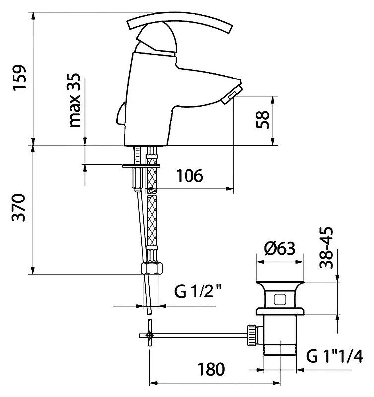 смеситель для кухни kd4023. раковина подвесные ideal standard tempo t056401. смеситель для раковины рычажной чертеж. 1. диаметр отверстия для крана.