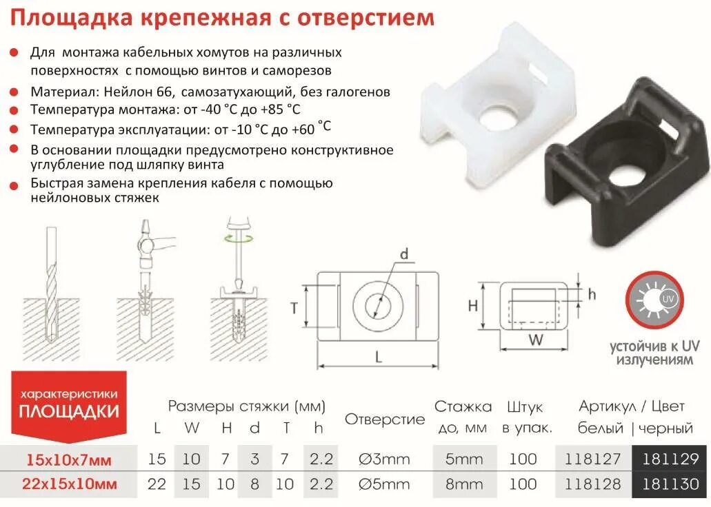 Площадка усиленная. Площадка для стяжки кабельной под винт м4. Площадка для крепления стяжки ПС-2 07-2102. Площадка для хомуты под саморез усил. 16*23. Площадка для монтажа с отверстием 07-2103.