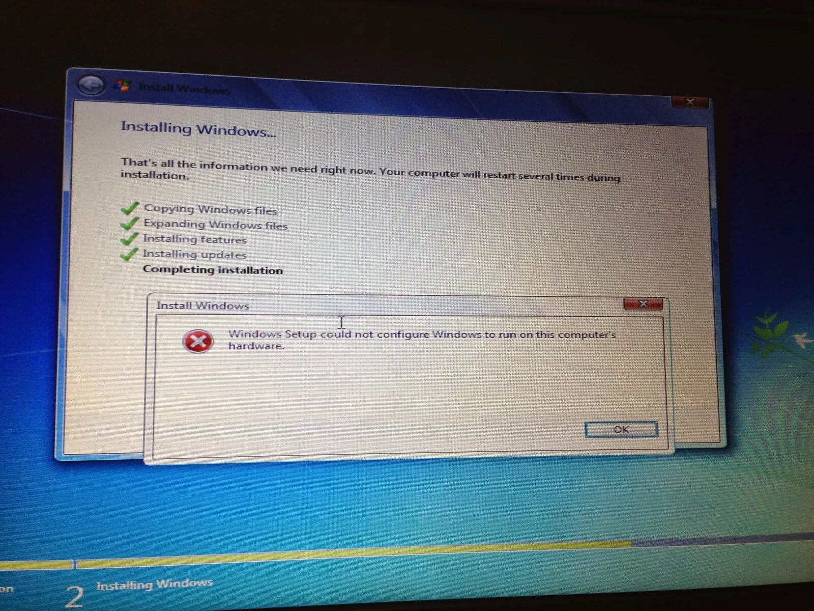 This computer time. Windows installation. установка windows install now. windows setup windows setup could not configure windows to run on this computer&#039;s hardware.. reboot install windows.