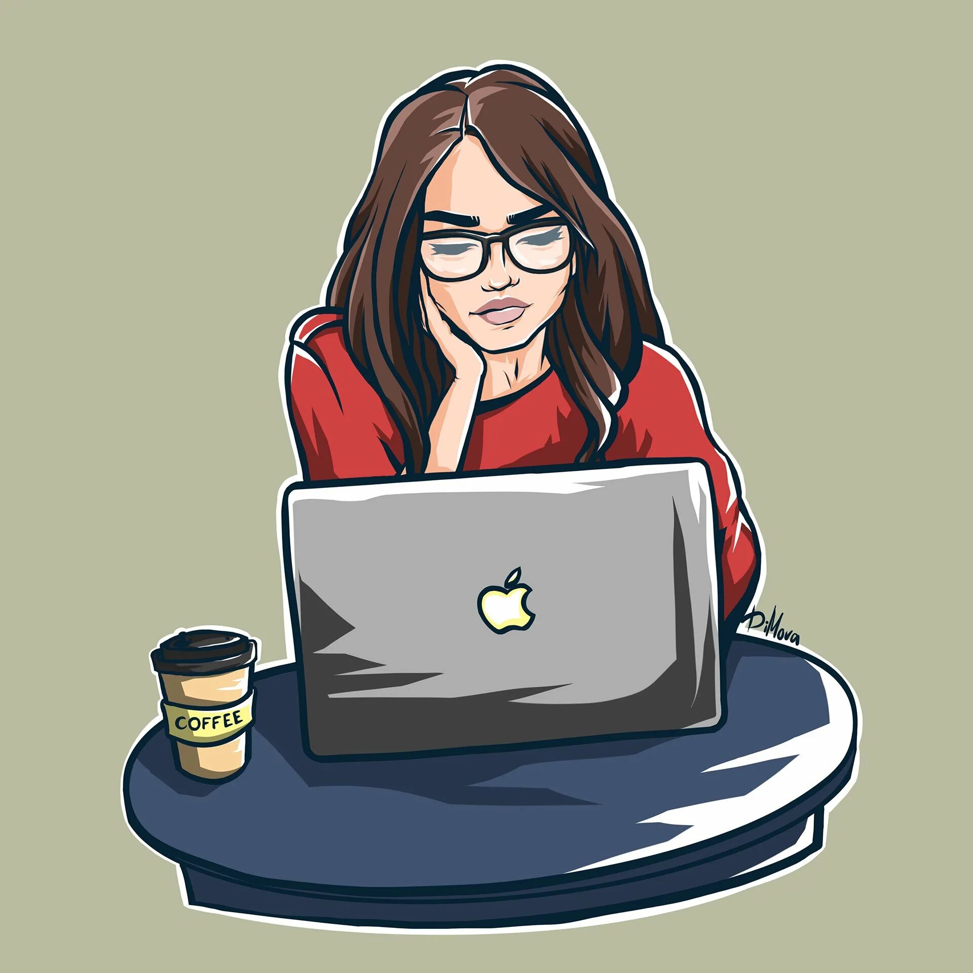 Девушка за ноутбуком. Девушка с ноутбуком нарисованная. Аватарка дизайнера. Аватарка для работы.