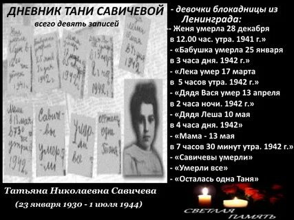 Дневник блокадного ленинграда тани савичевой читать
