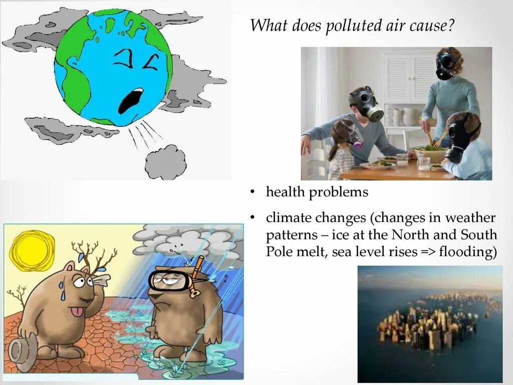 What did the problem be. Урок по теме Environmental problems. Air pollution and Health problems. Cause changes in the weather. Air pollution and climate change Water Push.