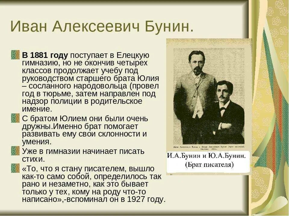 Образование Ивана Алексеевича Бунина.