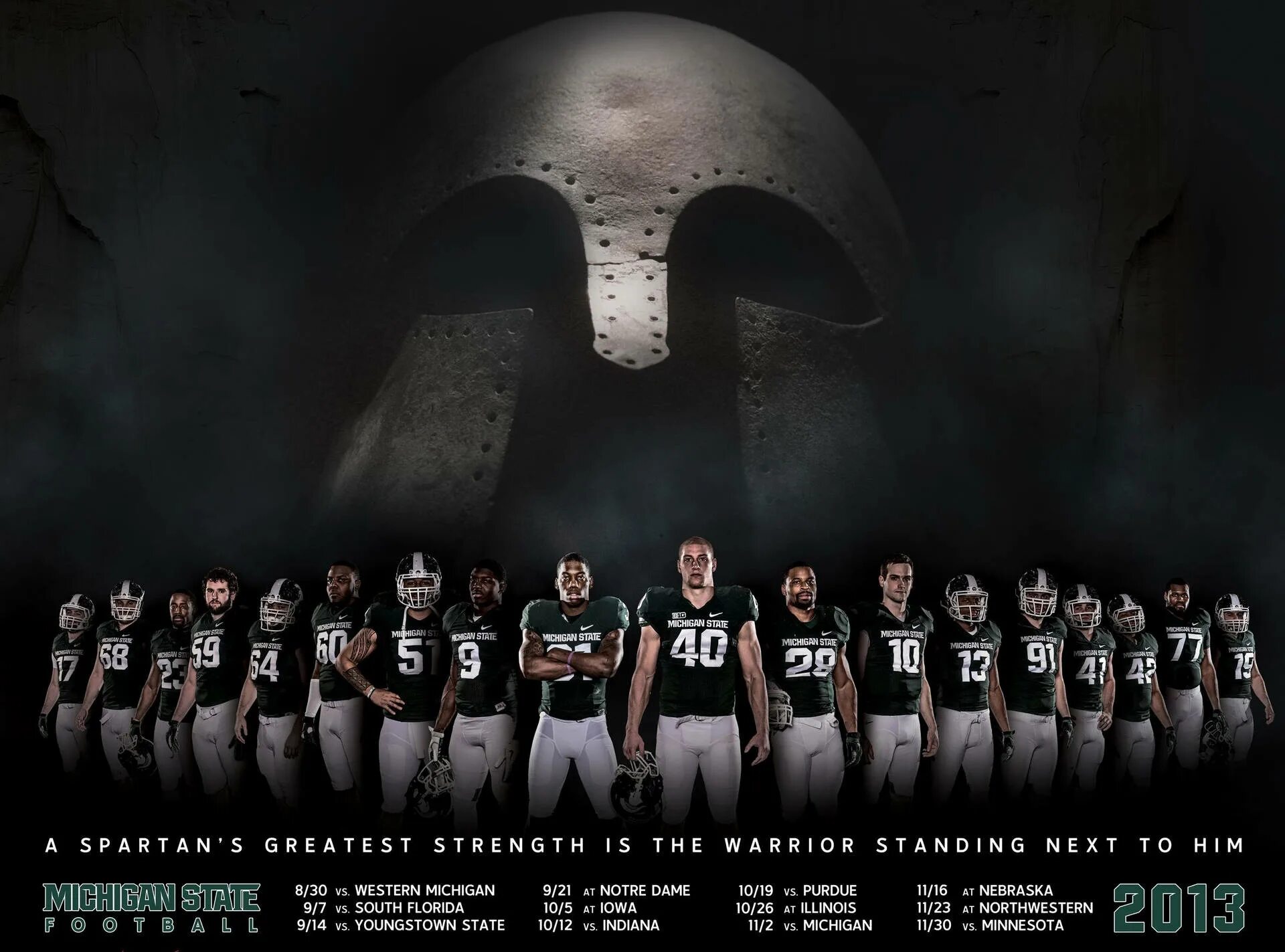 C 6 state. Michigan state spartans. football 2013. американский футбол плакат. девиз мичигана.