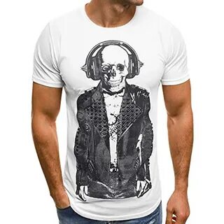 T-Shirt Herren Mens Casual Printing Schädel Tees Shirt Kurzarm T Sh...