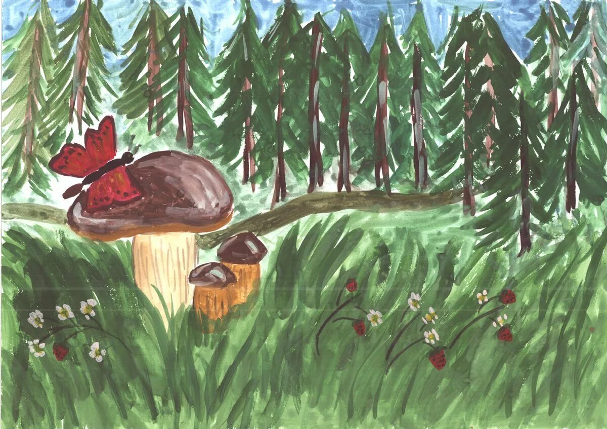 Лес рисунок. Рисование грибы в лесу. Лес рисунок для детей. Рисование леса для детей. Конкурс рисунков лес наш интерес