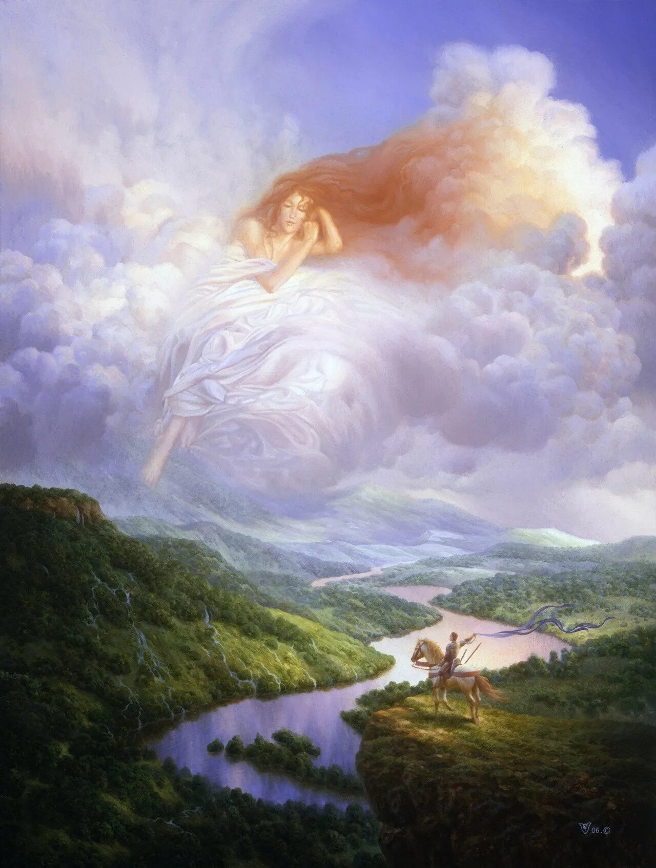 Christophe Vacher художник. Облака фэнтези. Облака живопись. Бог в небе. Природа создала бога