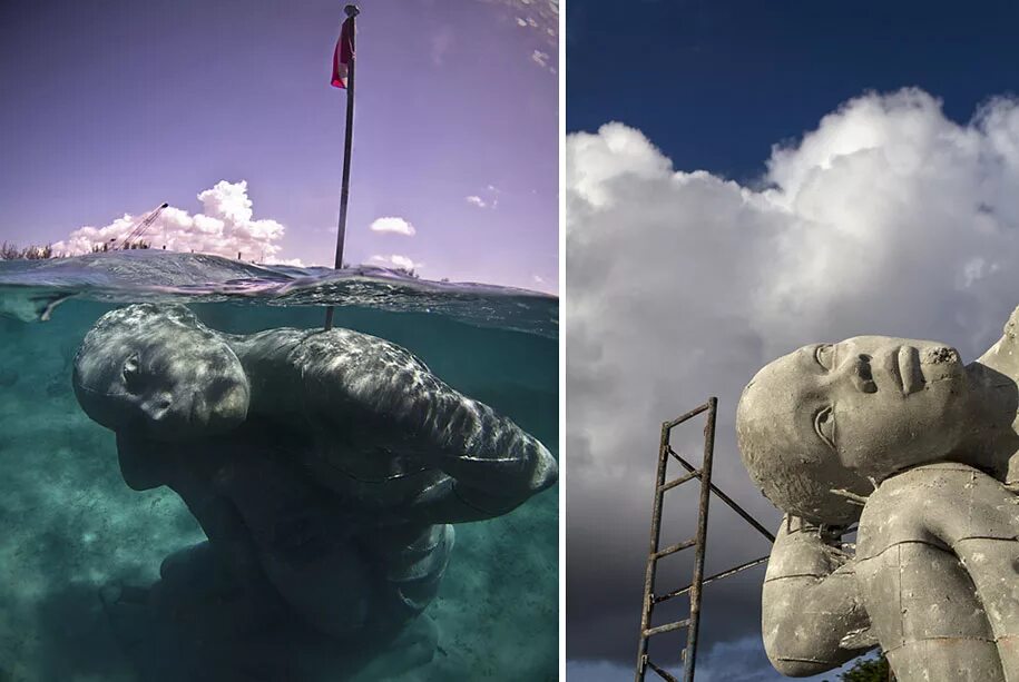 Как называется боязнь больших. Мегалофобия. Скульптуры у воды огромные. Огромные статуи под водой. Огромные вещи в воде.