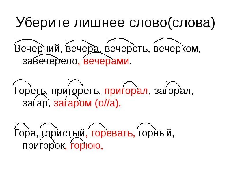 Корень слова горючее. Однокоренные слова к слову вечер. Корень слова вечер. Вечер вечереть однокоренные слова. Пригорок родственные слова.