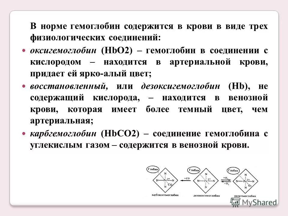 Оксигемоглобин норма. Восстановленный гемоглобин норма.