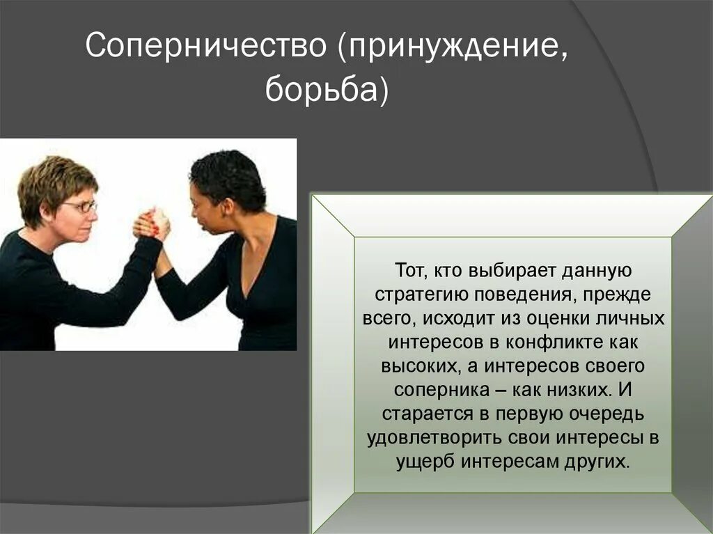 Пассивное принуждение. Соперничество в конфликте. Поведение в конфликте. Конфликтное поведение. Стратегия соперничества в конфликте.