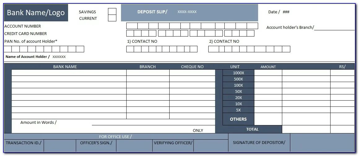 Bank deposit. Deposit Slip. Banking Template. Bank slip