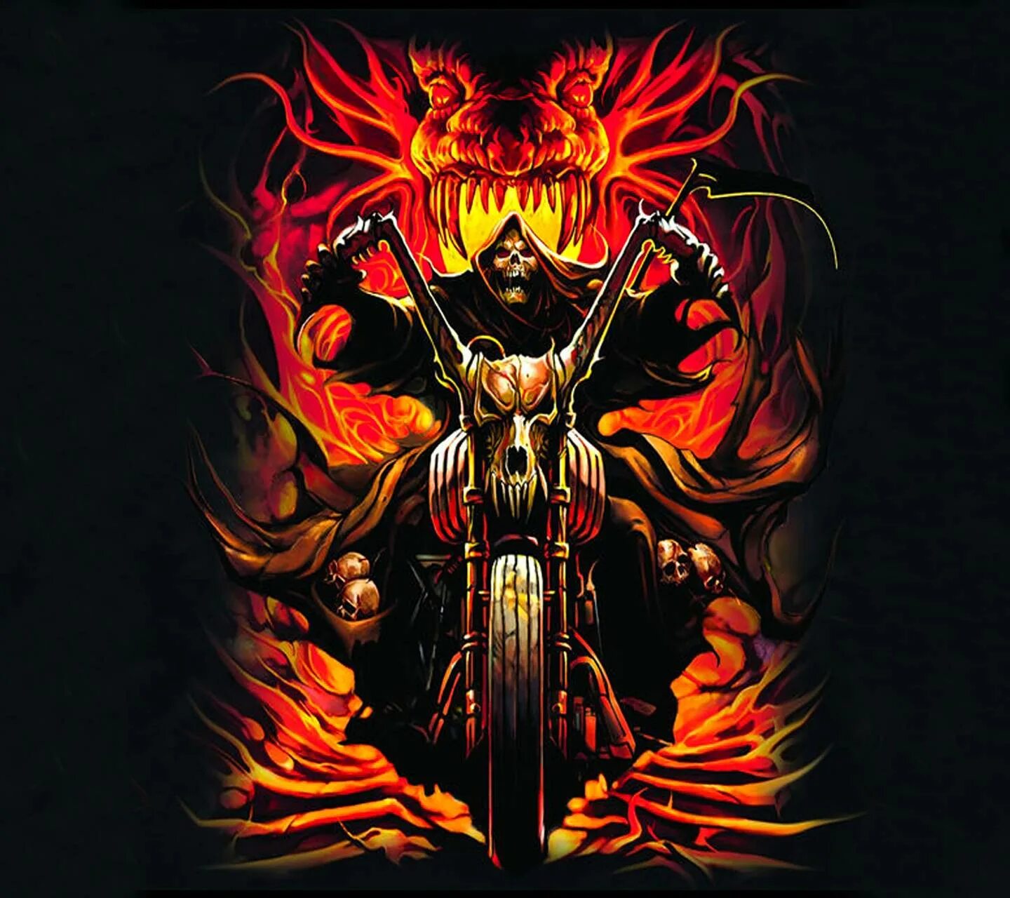 Огненный скелет. Обложка в стиле металл. Хеви метал обои.