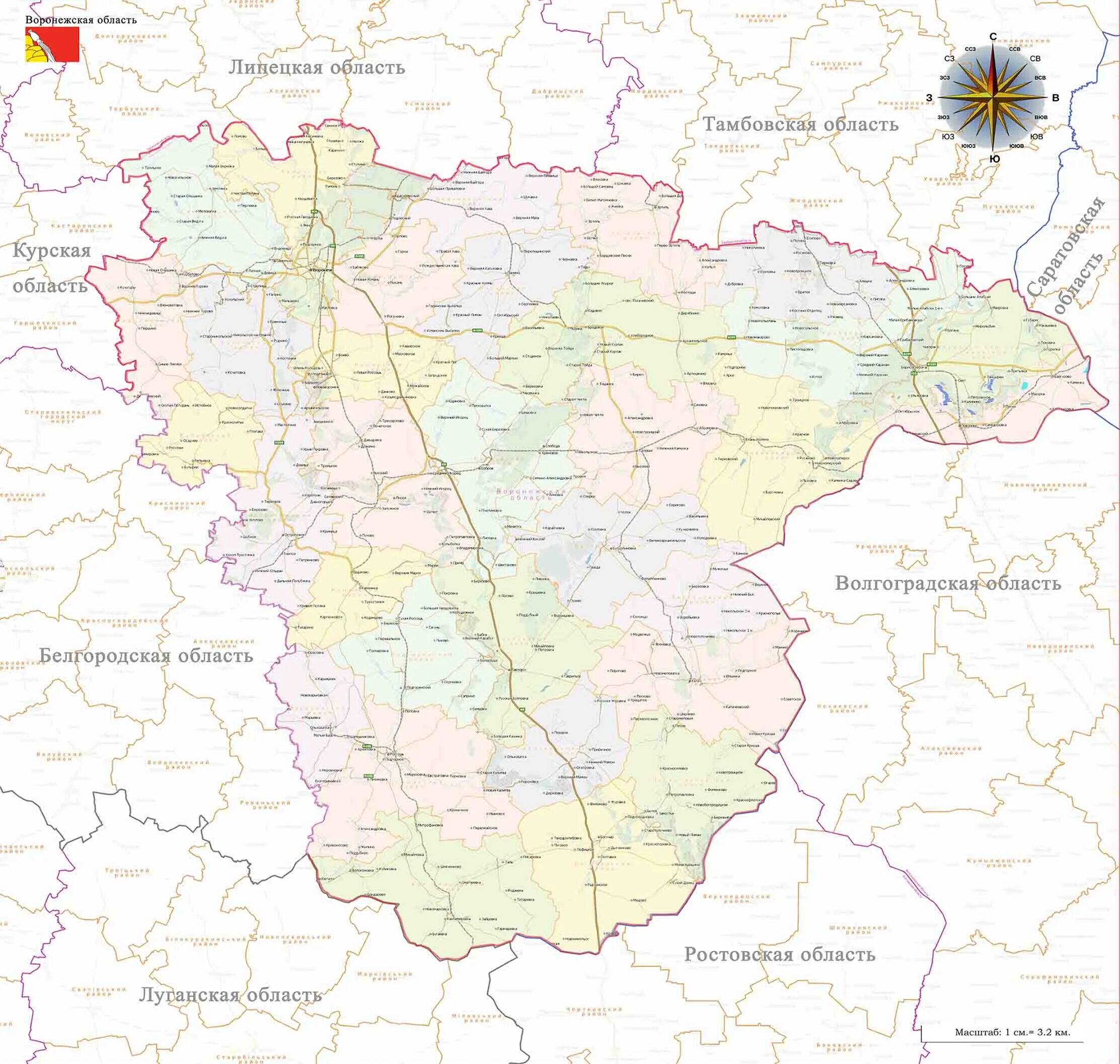 Карта Воронежской области. Карта Воронежской обл.с населёнными пунктами. Воронежская обл граница с Украиной карта. Карта Воронежской области по районам подробная.