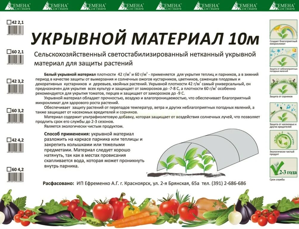 Спанбонд для огурцов плотность