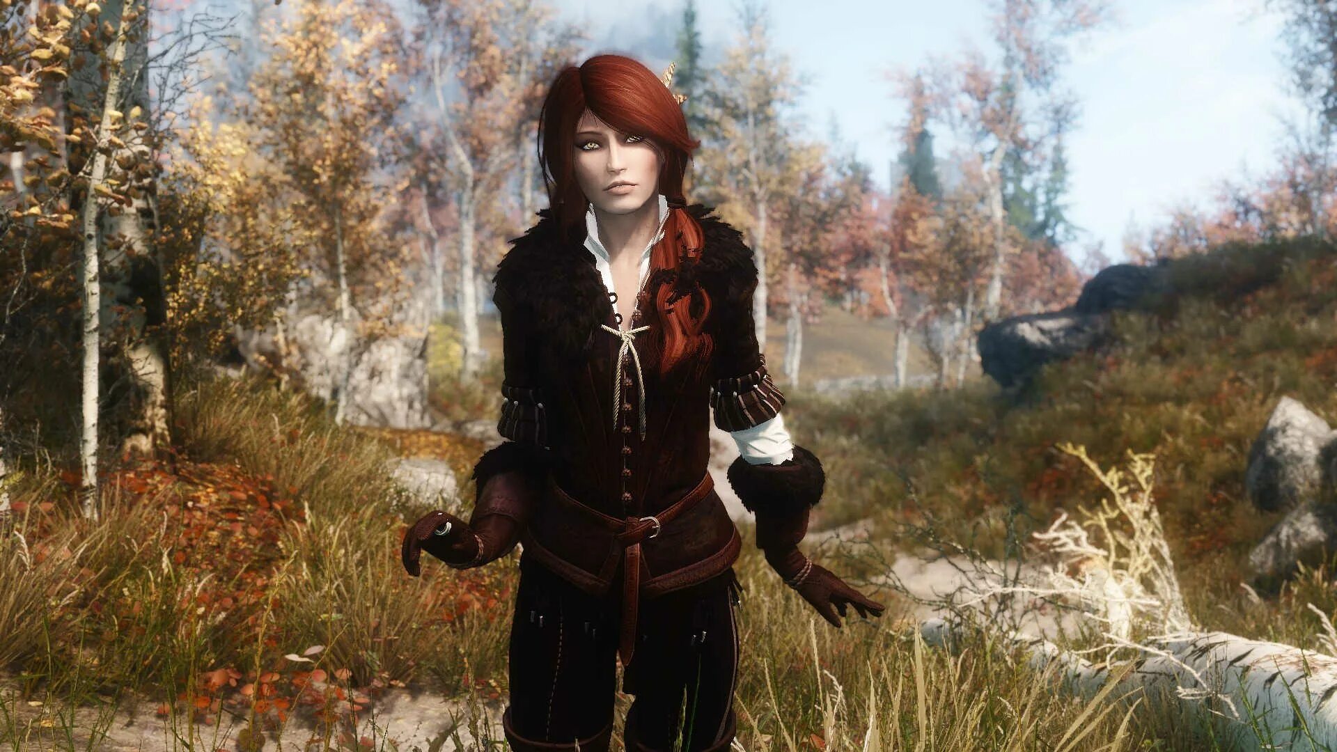 Skyrim мод ведьмак. Броня трисс для skyrim. ведьмак 3 ретекстур трисс. скайрим платье трисс. броня трисс ведьмак 2 скайрим unp.