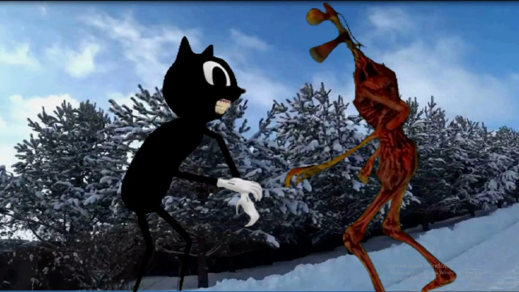 Сиреноголовый против Картун Кэта. Сиреноголовый в зиме. Cartoon Cat против сиреноголового в реальной жизни.