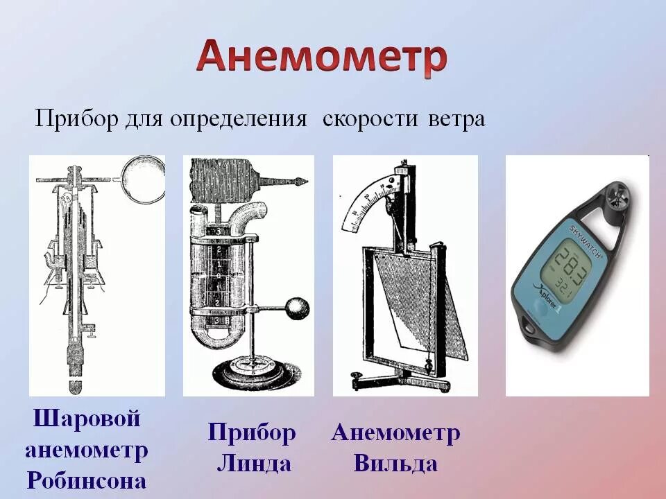 Для определения скорости используют. Прибор для измерения направления и скорости ветра. анемометр (прибор для демонстрации измерения силы ветра). анемометр это прибор для определения скорости ветра. анемометр вильда.